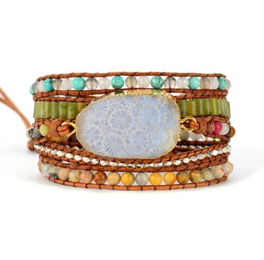 Joyful Chrysanthemum Coral Stone Multi Wrap Bracelet-Your Soul Place